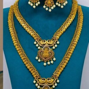 Classic Gold-Plated Lakshmi Kasu Mala Bridal Set | Traditional Coin Haram, Short Necklace, Earrings & Maang Tikka Combo
