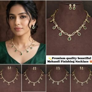 Premium Quality Mehandi Finishing Stone Short Necklace Set