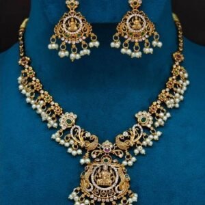 Traditional Goddess Lakshmi Short Necklace with Matching Earrings