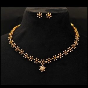 Elegant Floral CZ Diamond Short Necklace Set