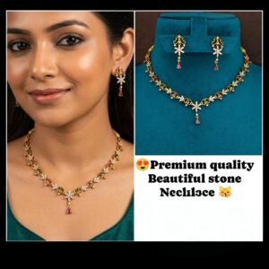 Premium Quality Floral Stone Short Necklace Set