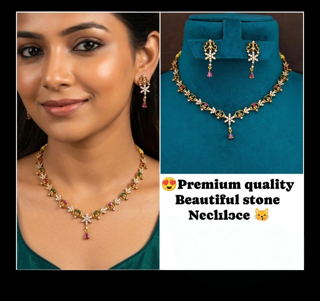 Premium Quality Floral Stone Short Necklace Set