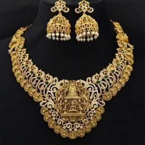 Antique Lakshmi Kasu Haram Set with Jhumka Earrings | Temple Jewellery