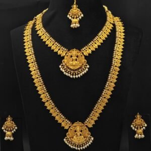 raditional Antique Gold Goddess Lakshmi Kasu Haram & Choker Set | Grand Bridal Temple Jewellery Combo with Jhumkas & Maang Tikka
