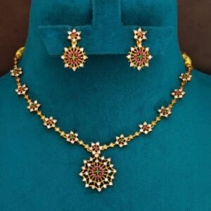 Royal Gold-Plated CZ Floral Starburst Necklace Set with Matching Earrings