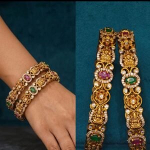 Goddess Lakshmi Antique Gold Temple Kada Bangles (Set of 2)