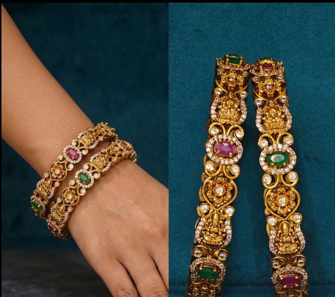 Goddess Lakshmi Antique Gold Temple Kada Bangles (Set of 2)