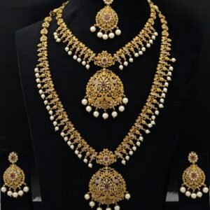 Antique Gold Peacock & Floral Medallion Bridal Jewellery Combo Set