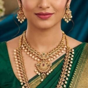 Antique Matt Gold Peacock Motif Bridal Jewellery Combo Set