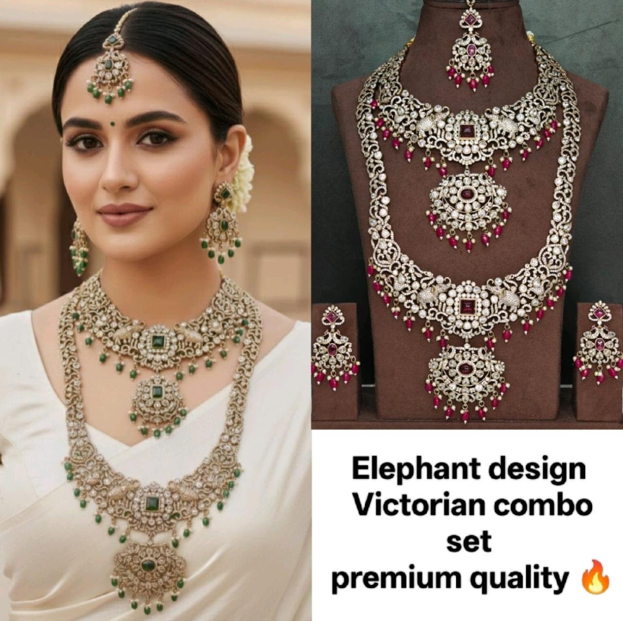 Royal Elephant Motif Victorian Combo Bridal Jewellery Set